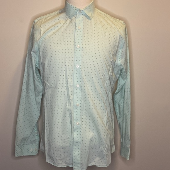 Express Slim Fit Casual Button Down Shirt in Green Pattern Print (sz L/G) - Picture 3 of 8